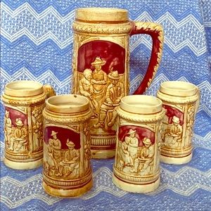 HP🥳Vintage rare maruhon ware pitcher with 4 mugs